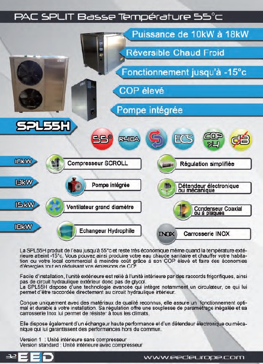 Pompe à chaleur 55°C split SPL55H