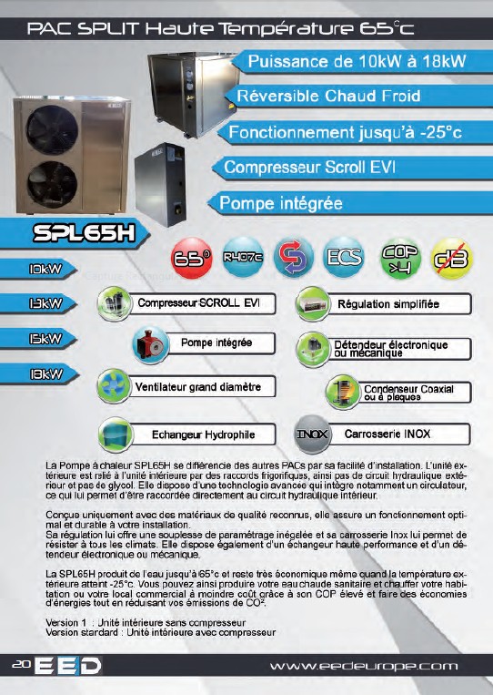 Pompe à chaleur 65°C Split SPL65H